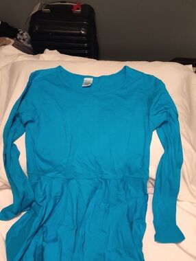 City Threads Girls Long Sleeve Scoop Neck Dress in Teal Blue - Girls